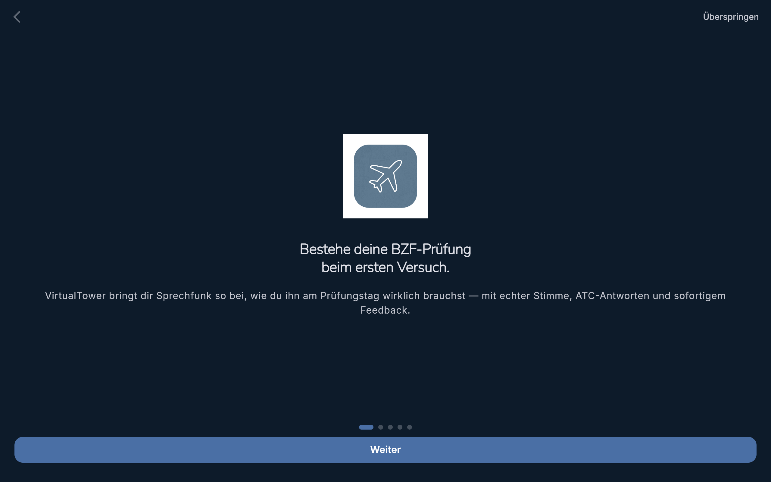 Startbildschirm beim ersten Öffnen